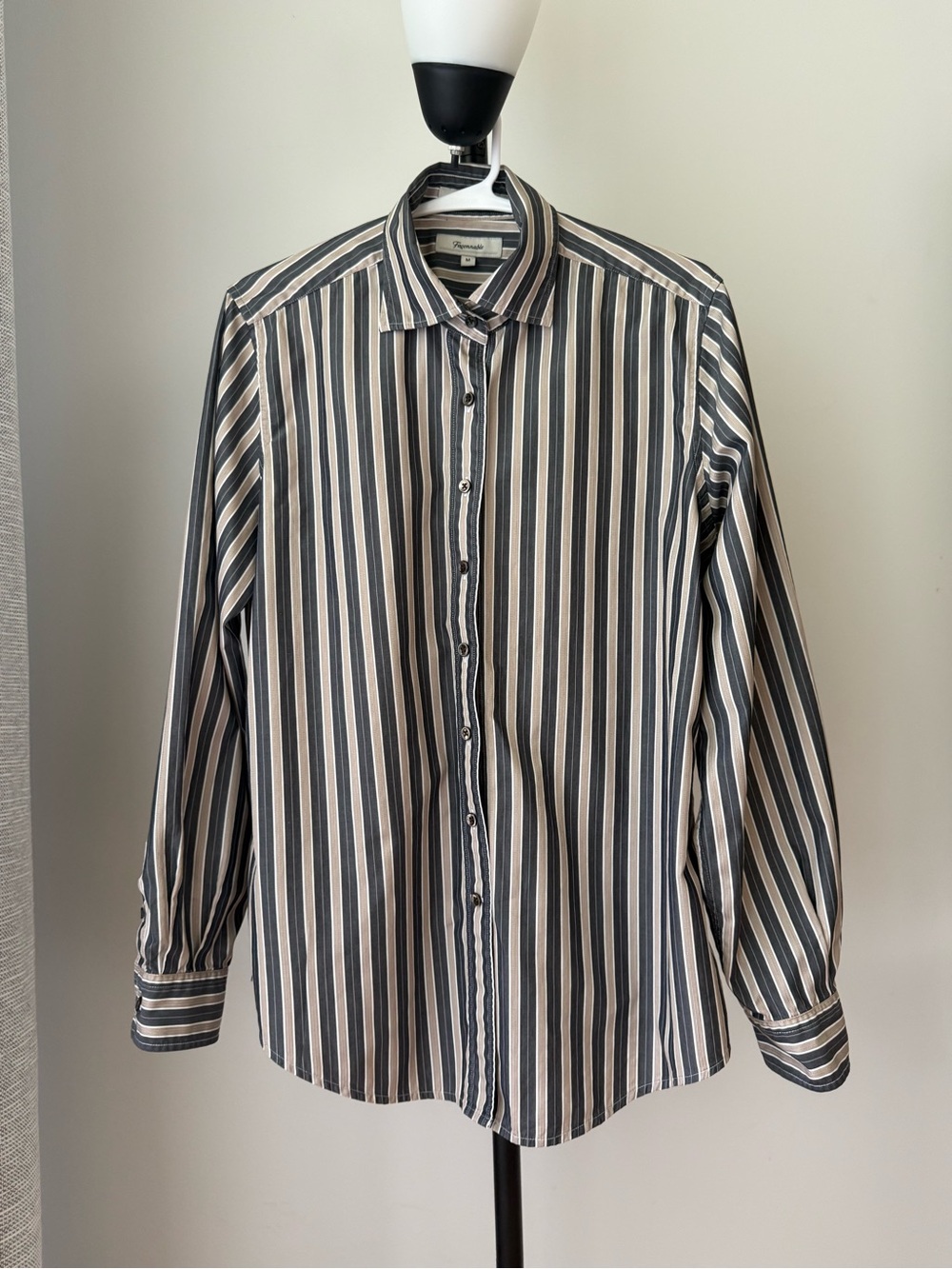 Faconnable Women’s Shirt Size M Striped 100% Cotton Long Sleeve Button Up